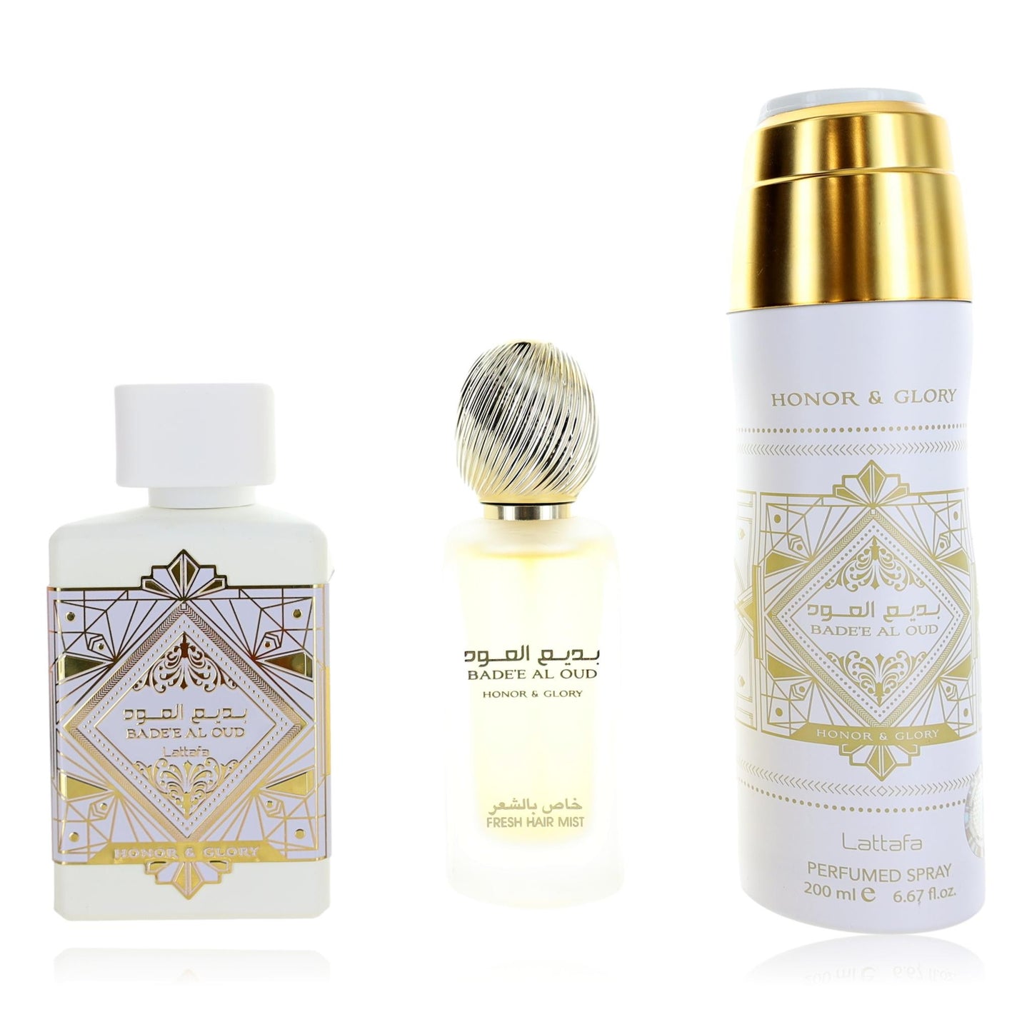 Bade'e Al Oud Honor & Glory by Lattafa, 3 Piece Gift Set for Unisex